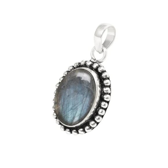 Vintage Simulation Labradorite Stone Pendant Silver Overlay Pendant for Women - Picture 2 of 3